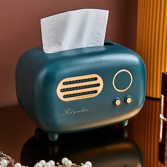 Radio Model Tissue Box Desktop Paper Holder Towel Storage Napkin Case Organizer Ornament Craft Wet Wipes Dustproof Storage Box: Green