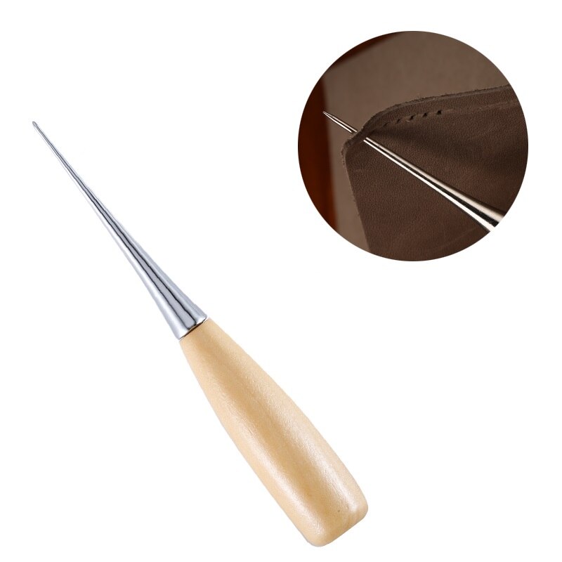 Wooden Handle Awls DIY Leather Sewing Awl Shoes Repair Tool Hand Stitcher Leather craft Awl Punch Hole Leather Tools