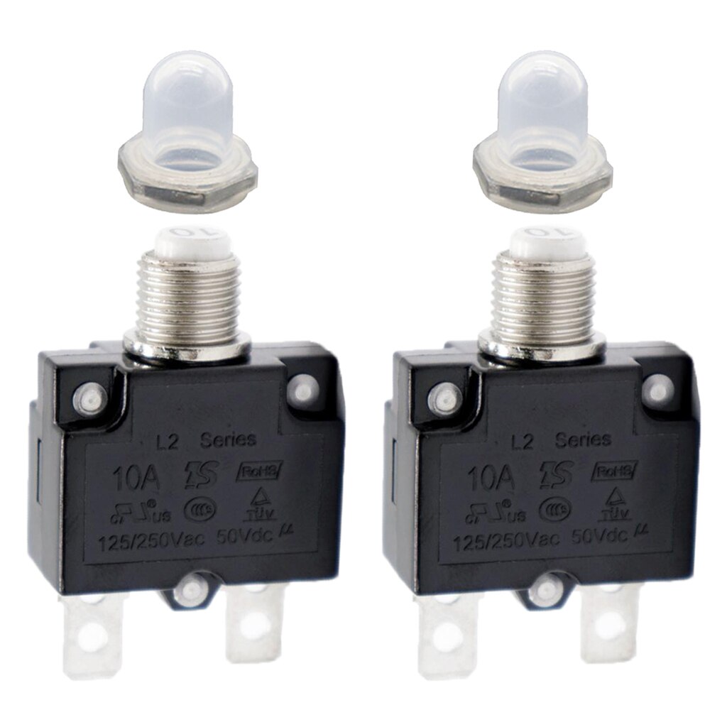 2 Pieces 10A Manual Reset Thermal Circuit Breaker Overload Protector Switch + Clear Caps