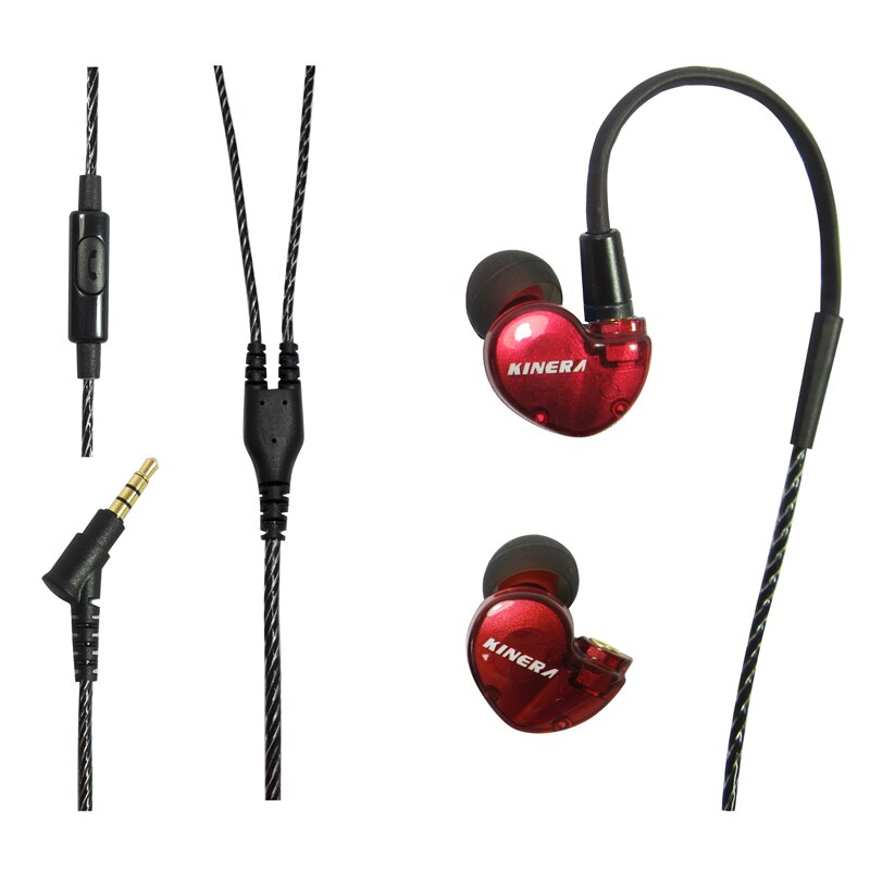 Ak kinera  bd005 1dd+1ba hybride in-ear oordopjes oordopjes hifi dj monitor hardlopen sport oordopjes oordopjes met microfoon afneembare kabel: Rood