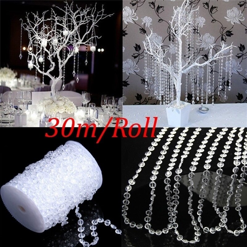 30m/ rulle bryllup dekoration akryl krystal perler gardin krans glitrende gardiner beaded frynser trim kvast tiebacks med perler