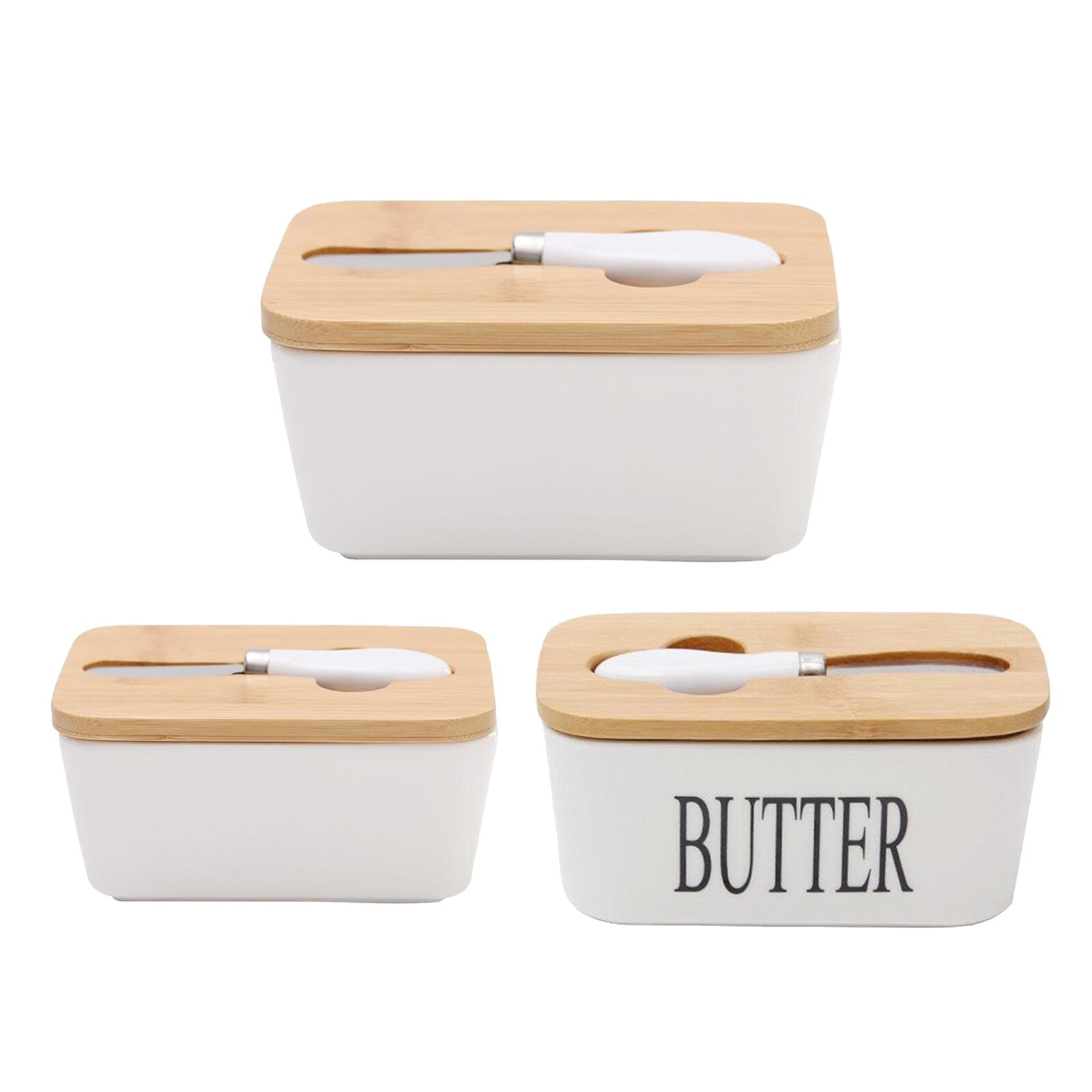 Ceramic Butter Dish with Bamboo Lid, Porcelain Butter Container Keeper Box