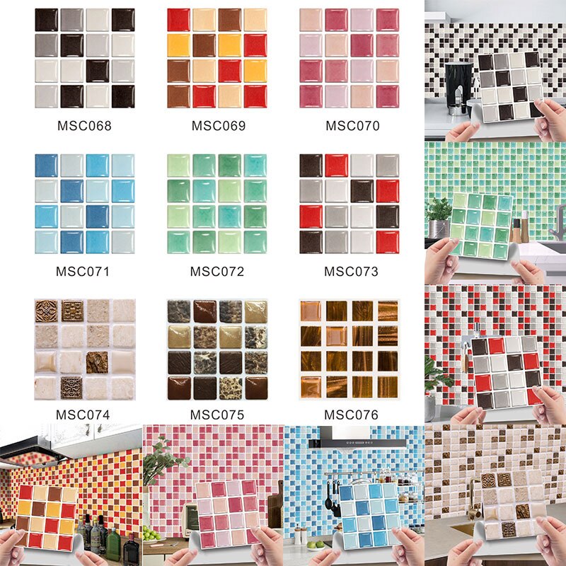 10pcs Self-adhesive Glass Tile Crystal Tile Sticker Wall Sticker Waterproof DIY Magic Gel Tiles Stick Tile for Kitchen Bathroom