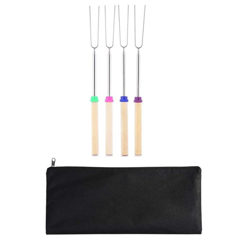 Palillos para asar, utensilios para nubes o asado tenedores extensibles de 32 pulgadas para barbacoa en la fogata, Juego de 4