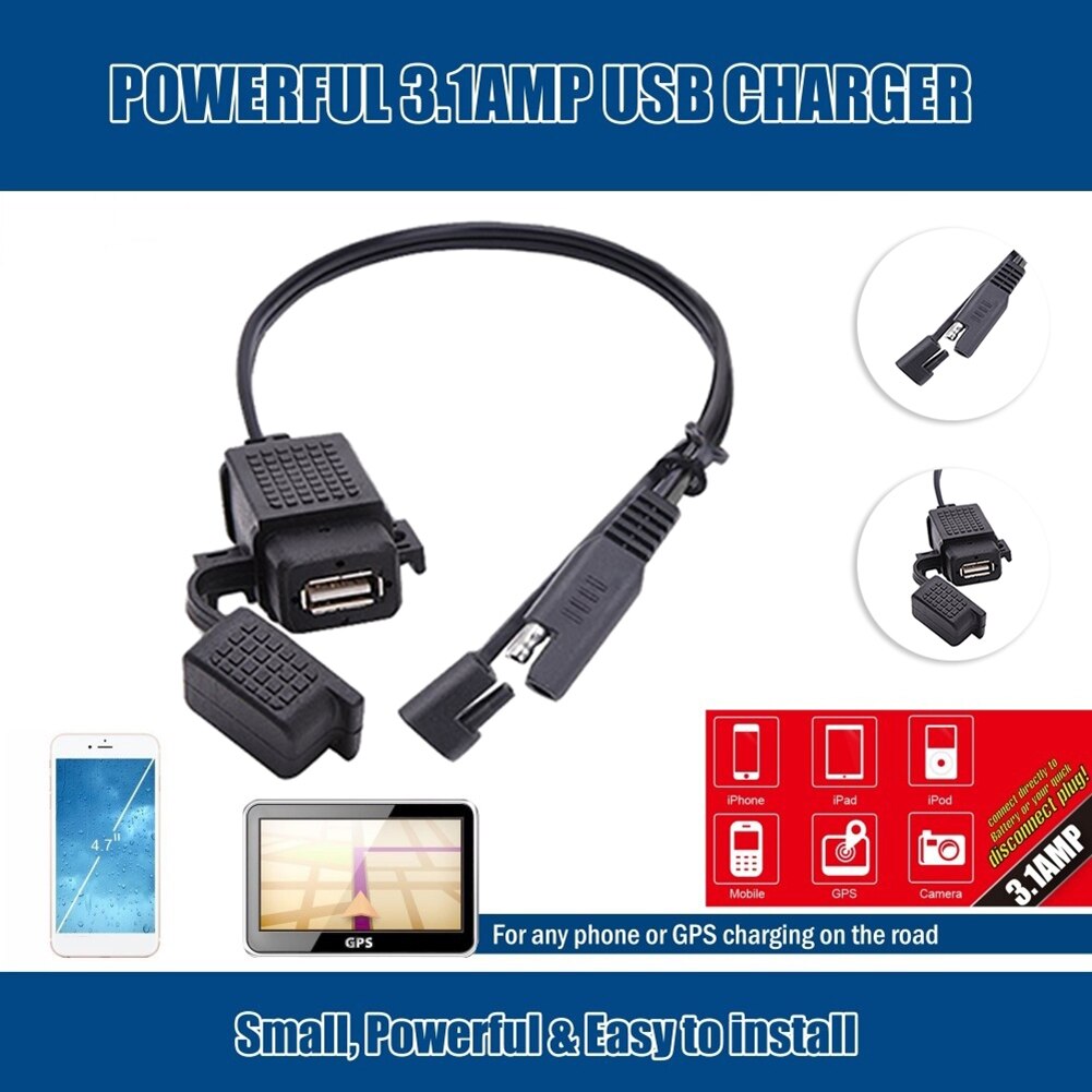Waterproof SAE to USB Cable Power Adapter 2.1A Power Port Modified With Fuse USB Charger For Motorcycle Mobile Phone
