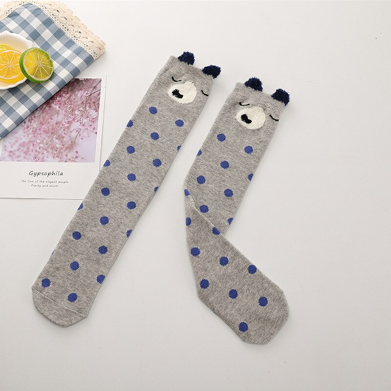 Babysokjes katoenen meisjeskousen driedimensionale cartoon kousen kniekousen lente en herfst baby halfhoge laarzen \n sokken: Kleine blauwe beer