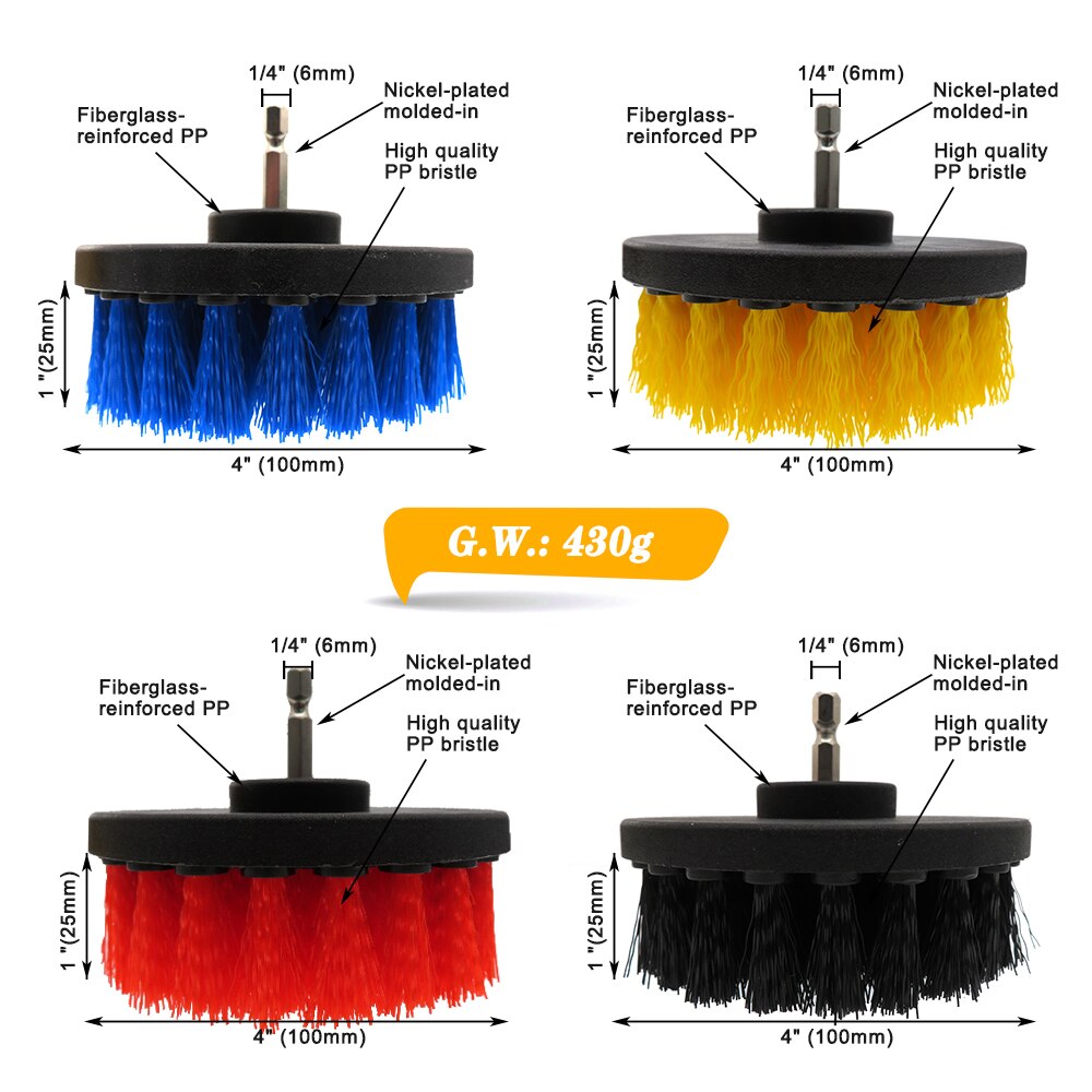 Lot De 3 Brosses De Nettoyage 17 Mm – Tige Hexagonale 1/4 Pouce Pour Perceuse