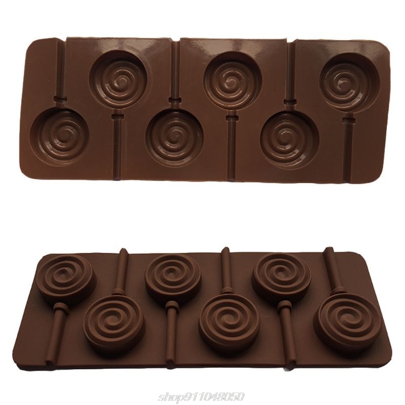 6-Holte Diy Ronde Spiraal Swirl Vorm 3D Siliconen Lollipop Mold Chocolade Gummy Fondant Bakvormen Lade D16 20