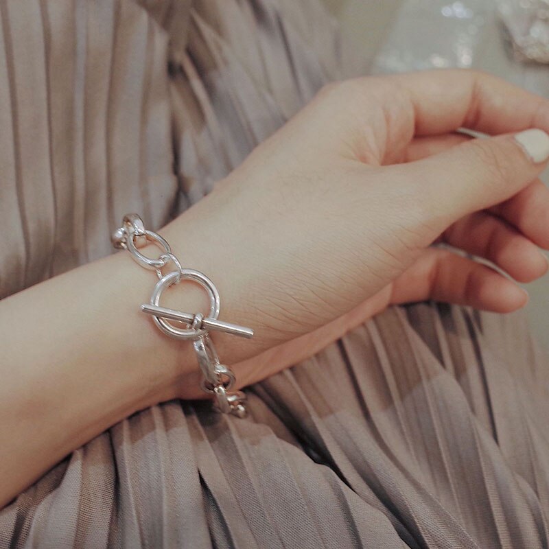 Foxanry 925 Sterling Zilveren Dikke Ketting Brcacelet Voor Vrouwen Mode Eenvoudige Gesp Thai Zilveren Armband Partij Sieraden