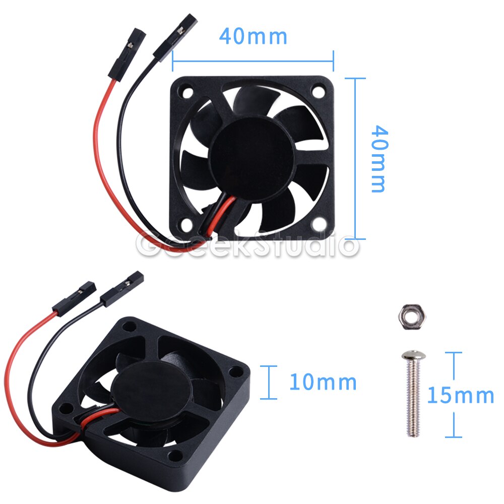 1 Set 2 Pack 40*40*10 Transparent / Black Cooling Fan 4010 Blue Light RGB LED Color Screw for Raspberry Pi 4B / 3 B + / 3