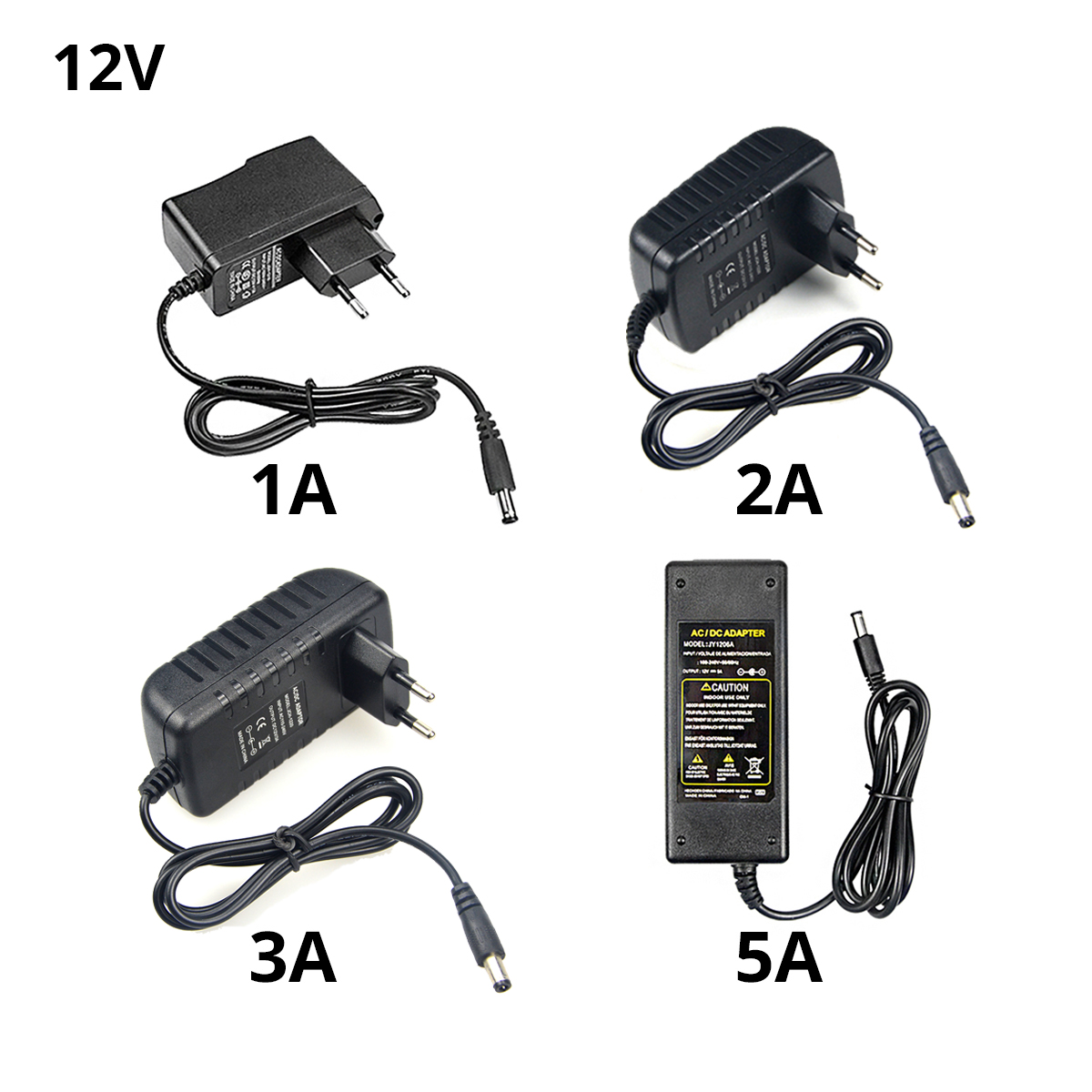 Virtalähde 12V 5A EU-pistoke 100-240V AC - DC 5.5x2.1mm Sovitin CCTV-kameralle