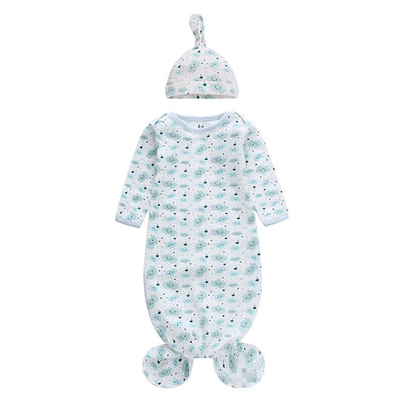 Saco de dormir anudado para bebé, ropa de dormir de algodón para el sueño de bebé recién nacido, de manga larga, con sombrero para niña y niño de 0 a 12 meses: cloud