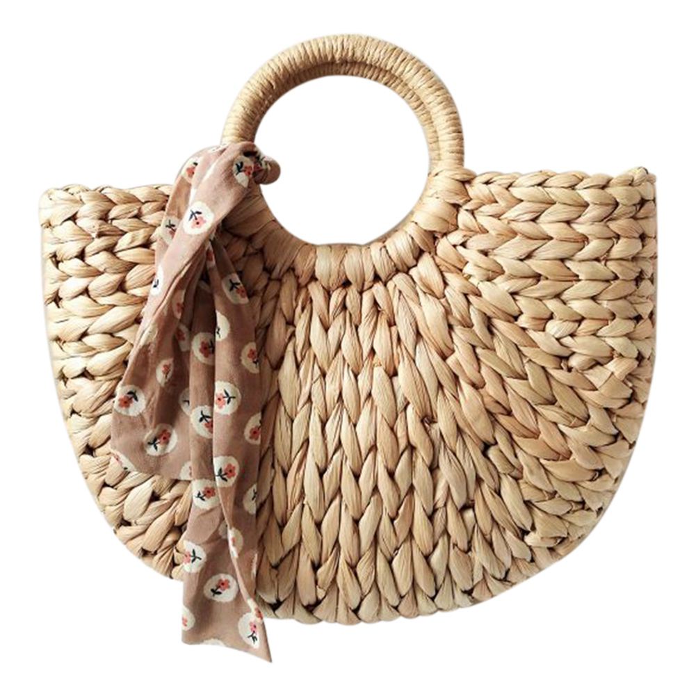 DCOS-Women Bag Korean Foreign Of Corn Skin The Semicircle Art Beach Bag Travel Pictures Props Straw Bag Moon Bag