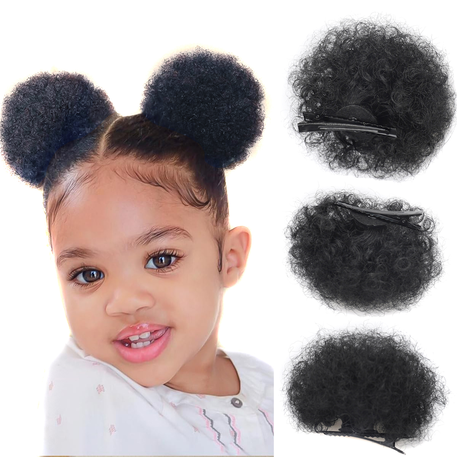 2Pcs Synthetic Afro Puff Hair Buns for Girls Kids Children Babies Black Women Small Size Kinky Curly Hair Updo Donut Chignon