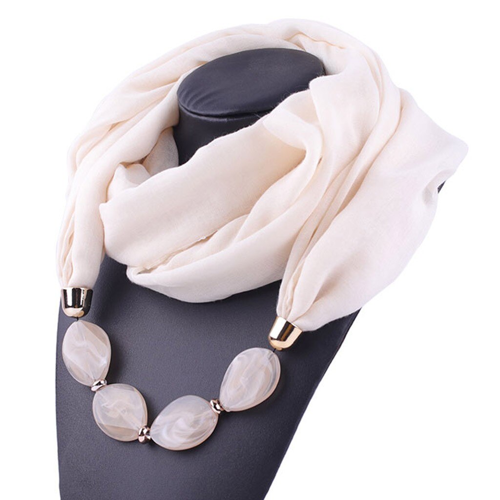 Collier de bijouterie décoratif multi-style | Collier en résine de perles, pendentif écharpe pour femmes, foulards de tête Hijab en coton lin doux, Echarpe # YJ Femme: Beige 