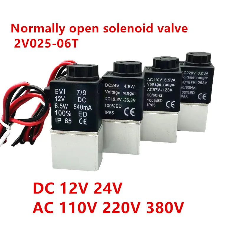 2 v 025-06t normalt åben 12v magnetventil 1/8 " 24v 110v 220v 380v 1- vejs ventil pneumatiske ventiler til vand, luft, gas, tovejs