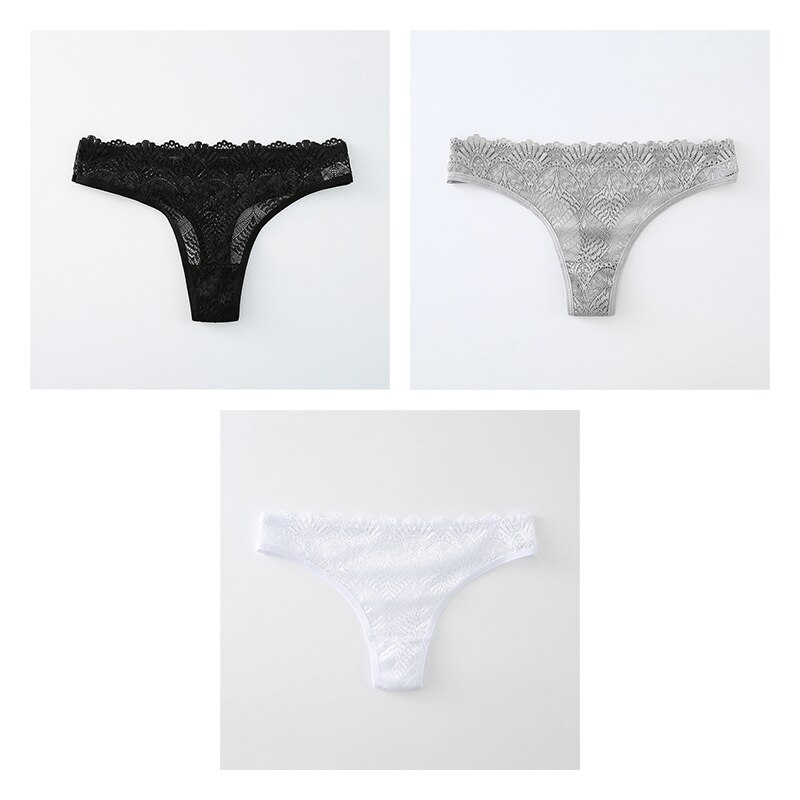 3pcs Sexy Lace Panties Women&#39;s Thongs Underwear For Women Sexy Female Underpants T-back G-string Ladies Intimates 2022 BANNIROU: black-gray-white / L