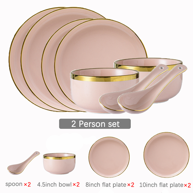 Pink Ceramic Dinner Plates Dishes Tableware Set Cake Food Plates Salad Soup Bowl Dinnerware Set for Restaurant Hotel