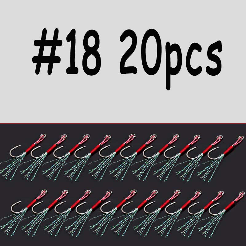 20pcs/pack Saltwater Fishing Jig Hooks Single Barbed With Split Ring Flasher Assist Hook For Micro Spoons Fishing Lure Hooks: size18 20pcs