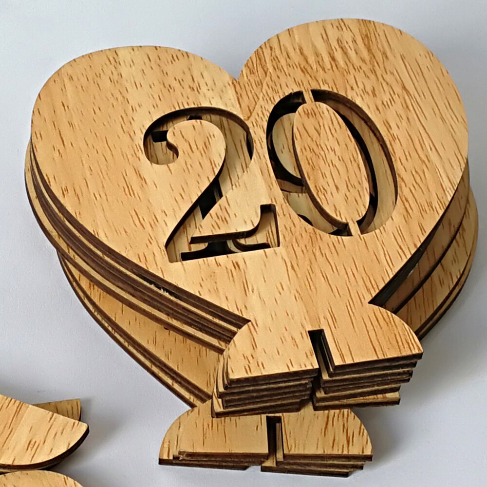 1-20 Wooden Table Numbers Holders Heart Number Plate Decorations Wedding Seat Signs Birthday Party Table Direction Sign