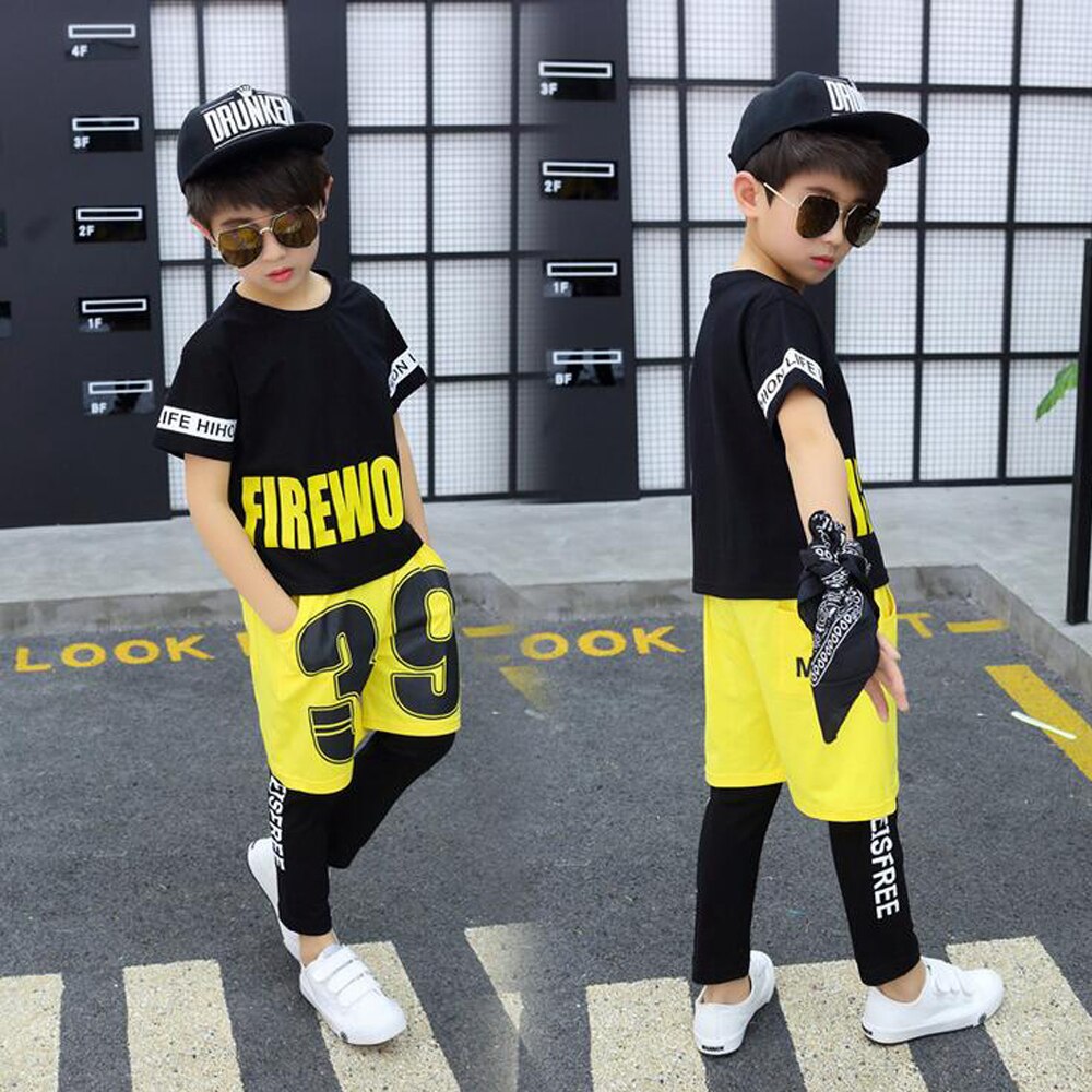 Jungen Mädchen verlieren Baumwolle Ballsaal Moderne Jazz Hüfte hüpfen tanzen Wettbewerb Kostüm freundlicher Tanzen Kleidung T-Shirt Spitzen Hosen