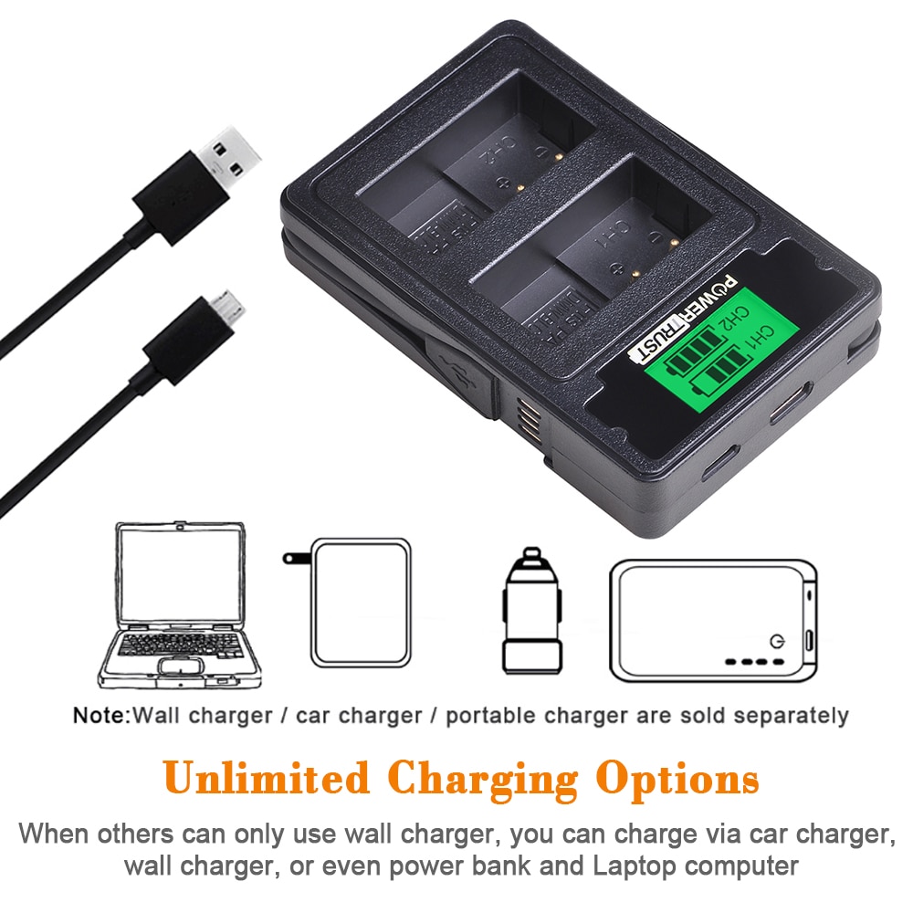 PowerTrust DMW-BLC12 DMW-BLC12E Batterie + LCD USB Dual Ladegerät für Panasonic Lumix DMC-FZ200,FZ300,FZ1000,FZ2500, g5, G6,G7,GX8