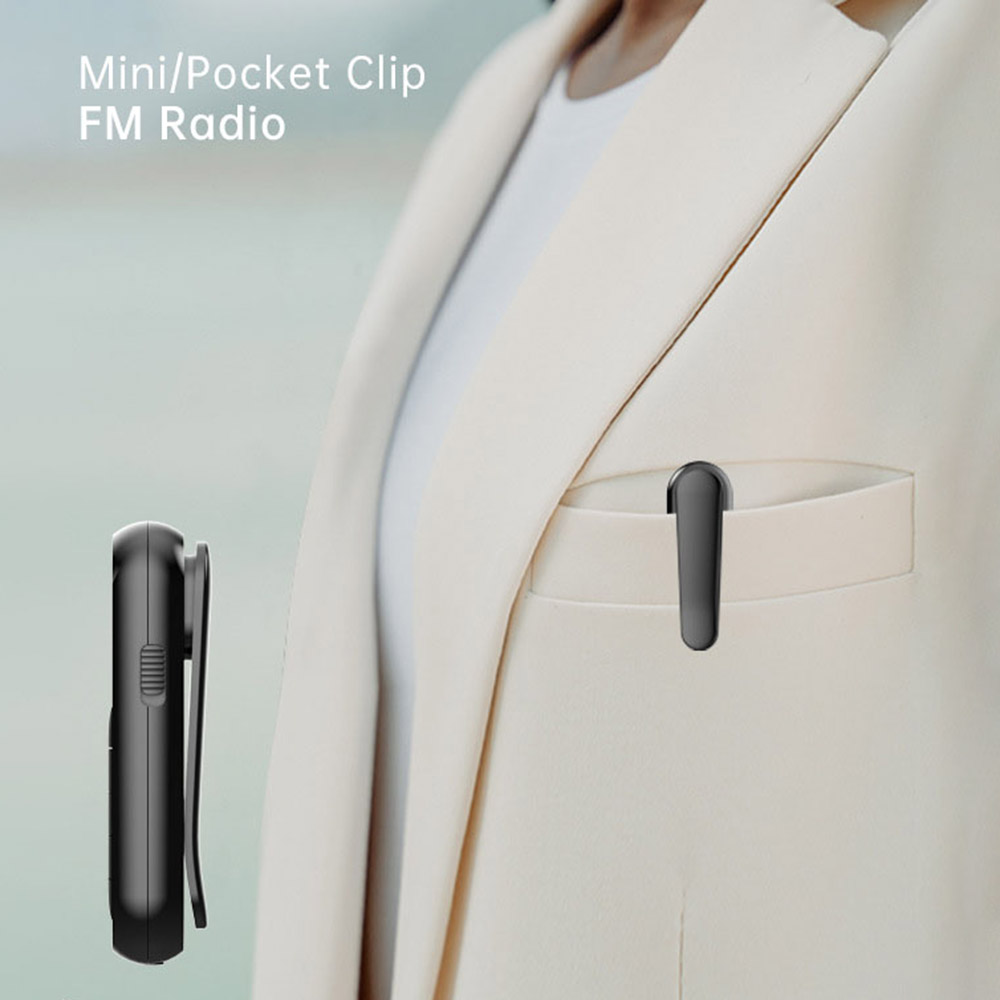 Mini fm walkman-radio 300 mah uppladdningsbar bärbar radio lcd digital bakgrundsbelysning stereoljud bältesklämma för jogging promenader