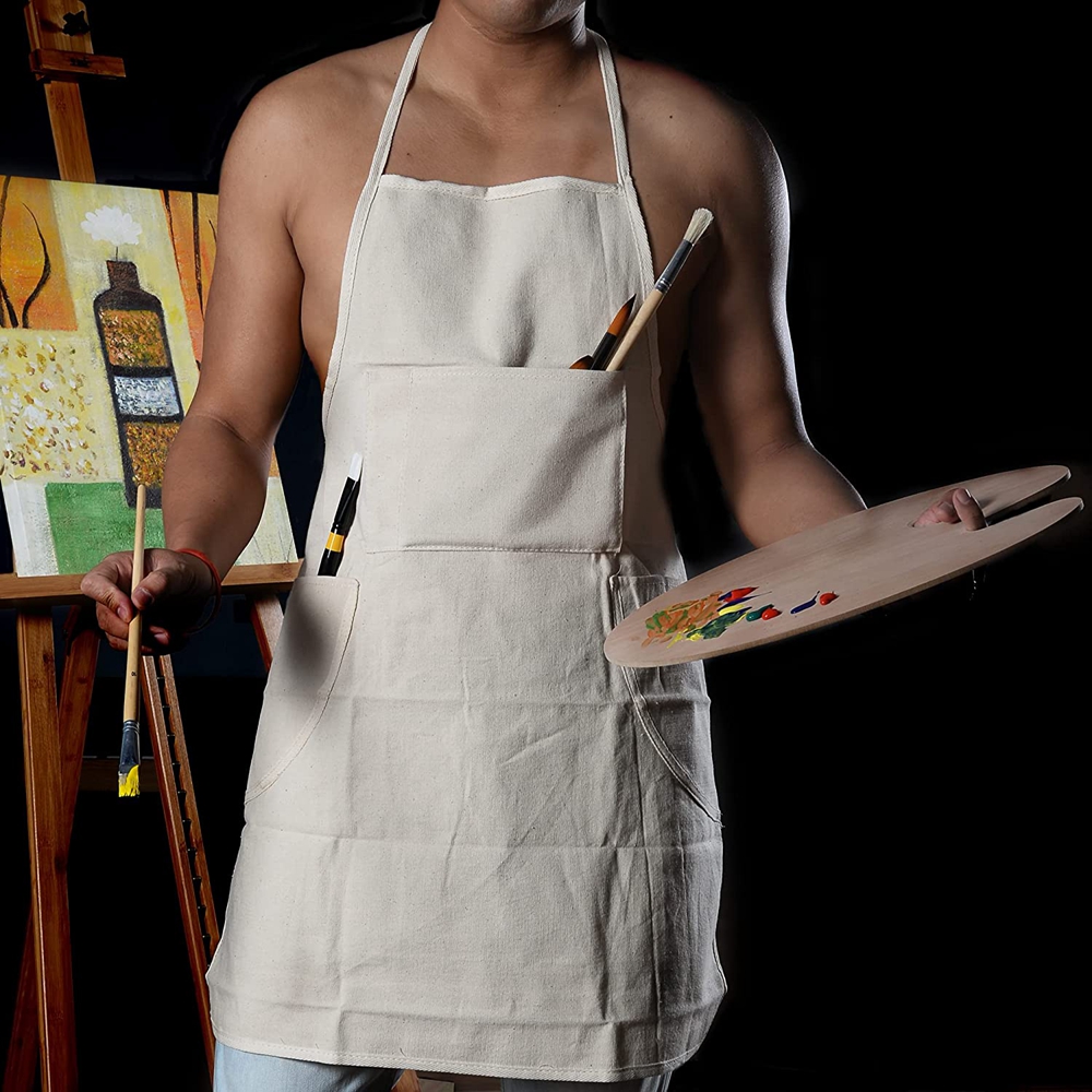 Cotton Solid Color Painting Apron Adult Art Students Triangle Pocket Apron Calligraphy Painting and Oil Painting Studio Workwear