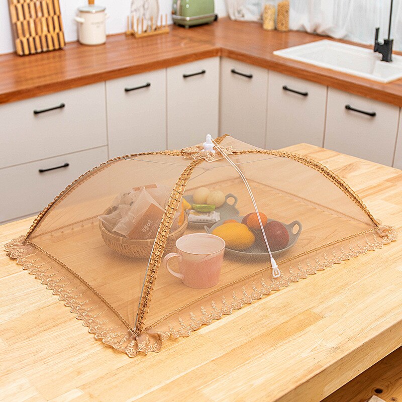 70/80cm store husholdningsprodukter paraplybetræk picnic grillfest anti myg fluesikker nettet til køkkenbordet: B guld rektangel