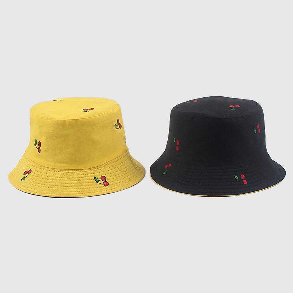 Fruta lindo gorras impresión doble lado plegable pescador gorra de sol Unisex al aire libre del cubo sombreros para las mujeres Bonnet: Yellow