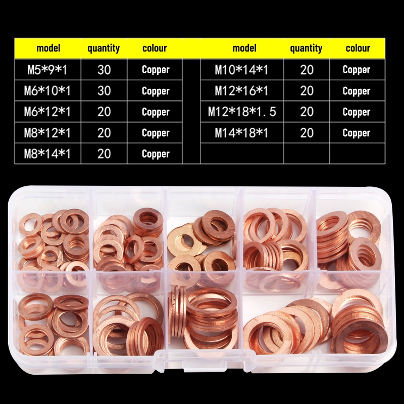 Kit D'Assortiment De 200 Rondelles MéTriques En Cuivre Pour Joints
