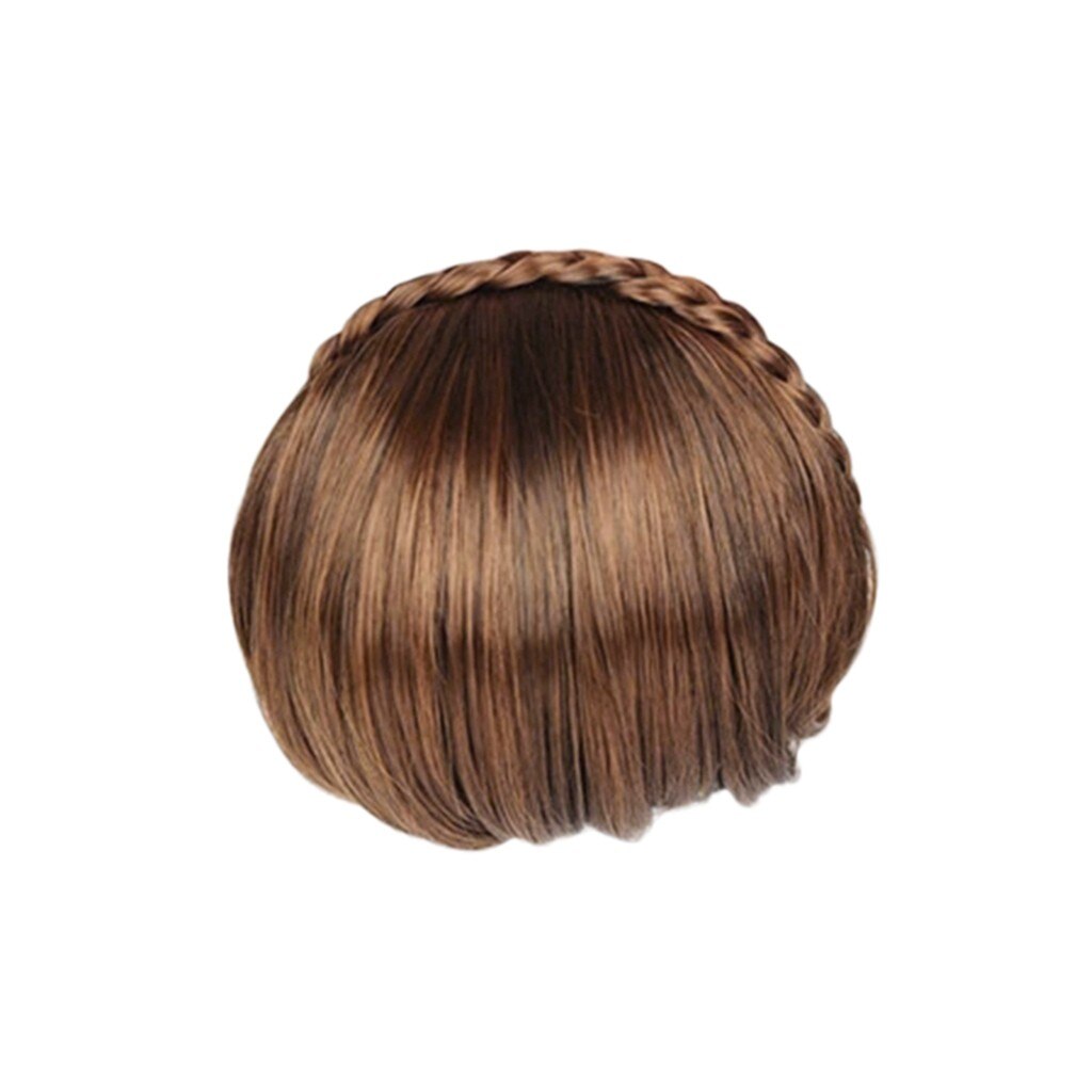Similler Synthetic Hair Neat Fringe With Braids Headband Blunt Bangs Hair Extensions For Women Hairpieces Synthetic Bangs#y30