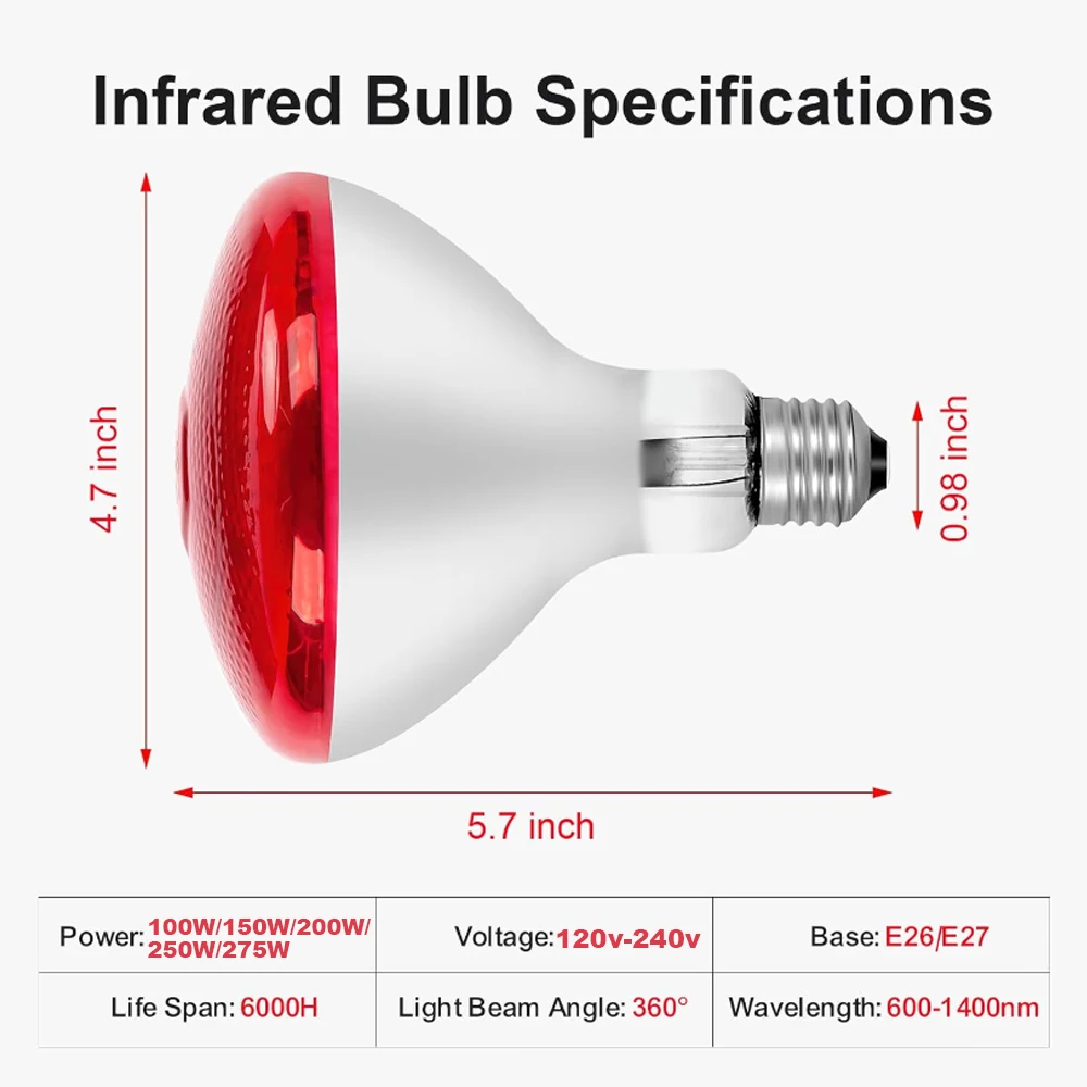220 V Infrarot-Heizlampe, 100/150/200/275 W, für Amphibien, Reptilien, Geflügel, Haustiere, Vieh, E27, Huhn, Ente, Bauernhofbedarf