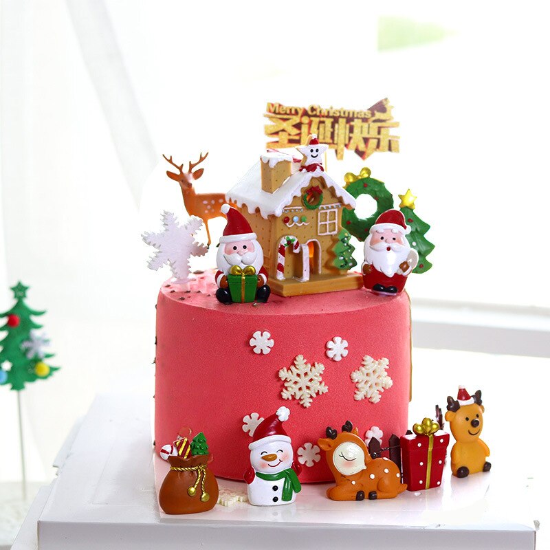 Kerst Cake Ornament Insert Card Plug-In Oude Man Schoenen Slee Sneeuwvlok Bakken Decoratie Herten Kerst