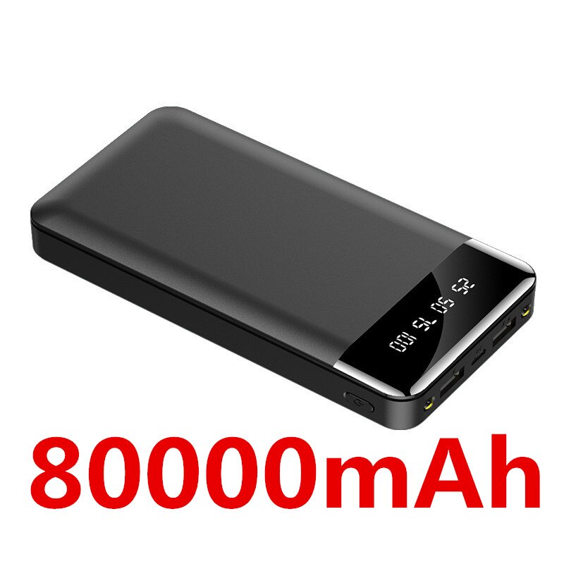 80000mah large capacity power bank portable digital display external battery charger power bank suitable for Xiaomi IPhone: Black-80000mah