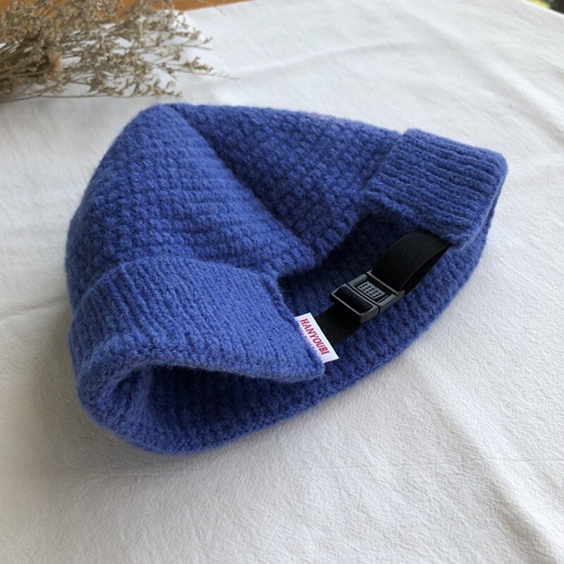 Unisex mössa ribbstickad stickad vintermössa varm kort mössa avslappnad enfärgad kalott baggy för vuxna män mössa