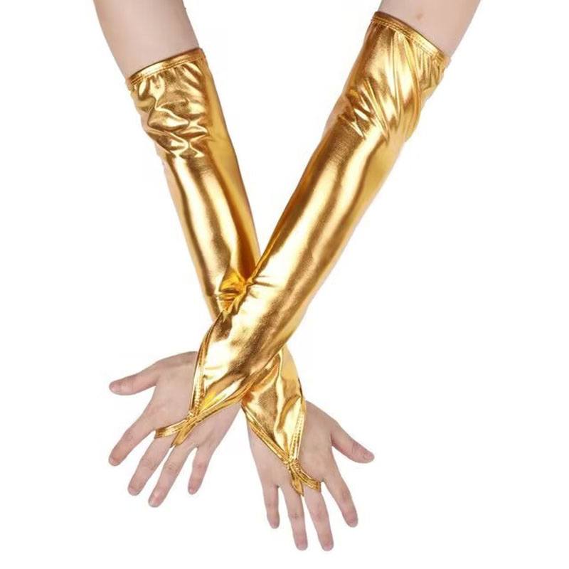 Sexy Dames Lak Lederen Handschoenen Halloween Cosplay Nachtclub Podium Voorstelling Paaldans Arm Mouwen Haak Vinger Lange Want: GRIJS