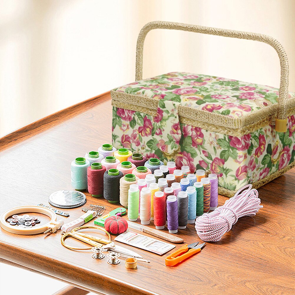 Knitting Organizer Basket Craft Sewing Tool Needle Thread Basket Fabric Household Sewing Box Organizer with Sewing Bag