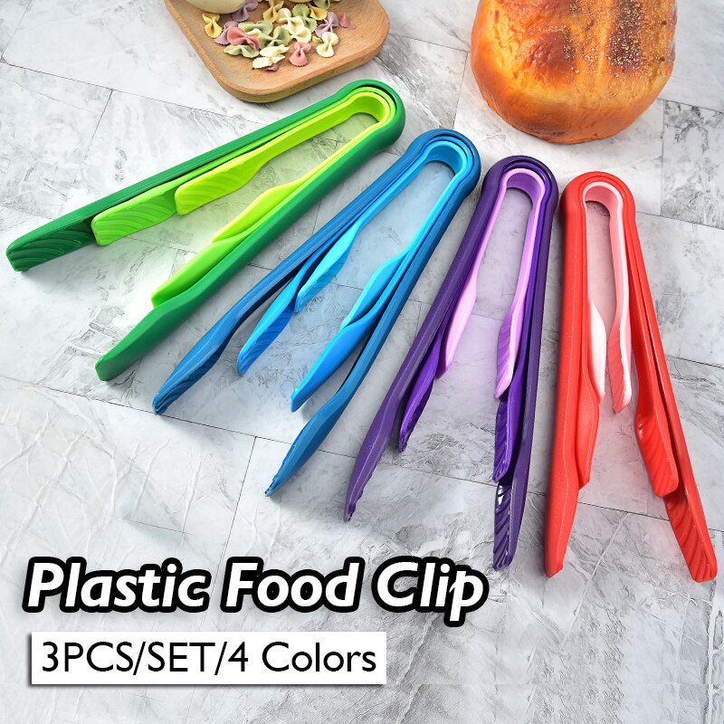 Mini pinzas de plástico para la cocina, utensilios antideslizantes para servir Buffet, ensalada, pan, accesorios de cocina, 3 piezas