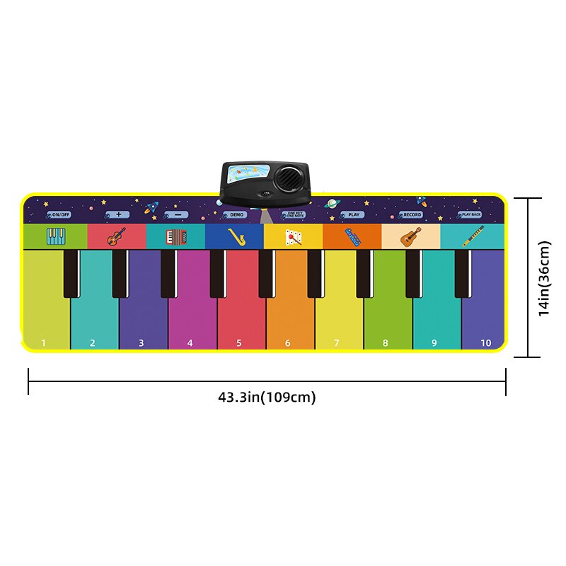 7 stili tappetino musicale per bambini di grandi dimensioni giocattoli per pianoforte giocattolo per bambini musica da gioco tappetino per bambini educazione precoce apprendimento regali per bambini: H 110x36cm