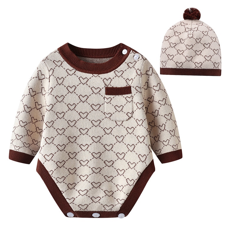 2Stck Neugeborenen Baby Karosserie Junge Mädchen Kleidung einstellen Kleinkind Drucken Gestrickte Strampler Gesamt Kleinkind Mädchen Overall Outfit freundlicher Kleidung