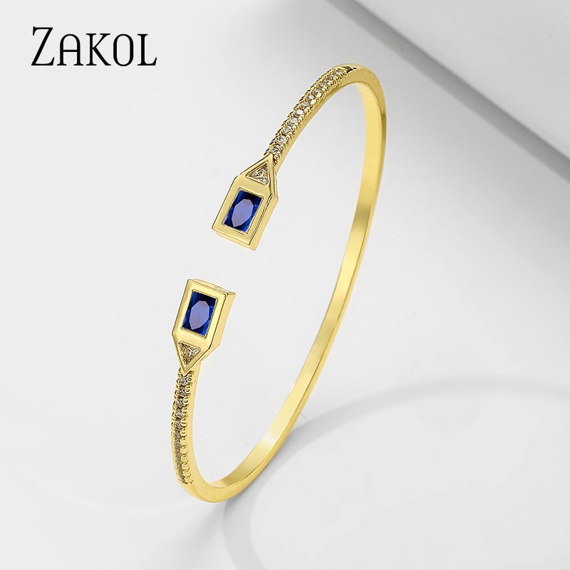 Zakol novo design de metal zircon aberto ajustável manguito pulseiras para mulher cobre menina festa jóias fsbp2212