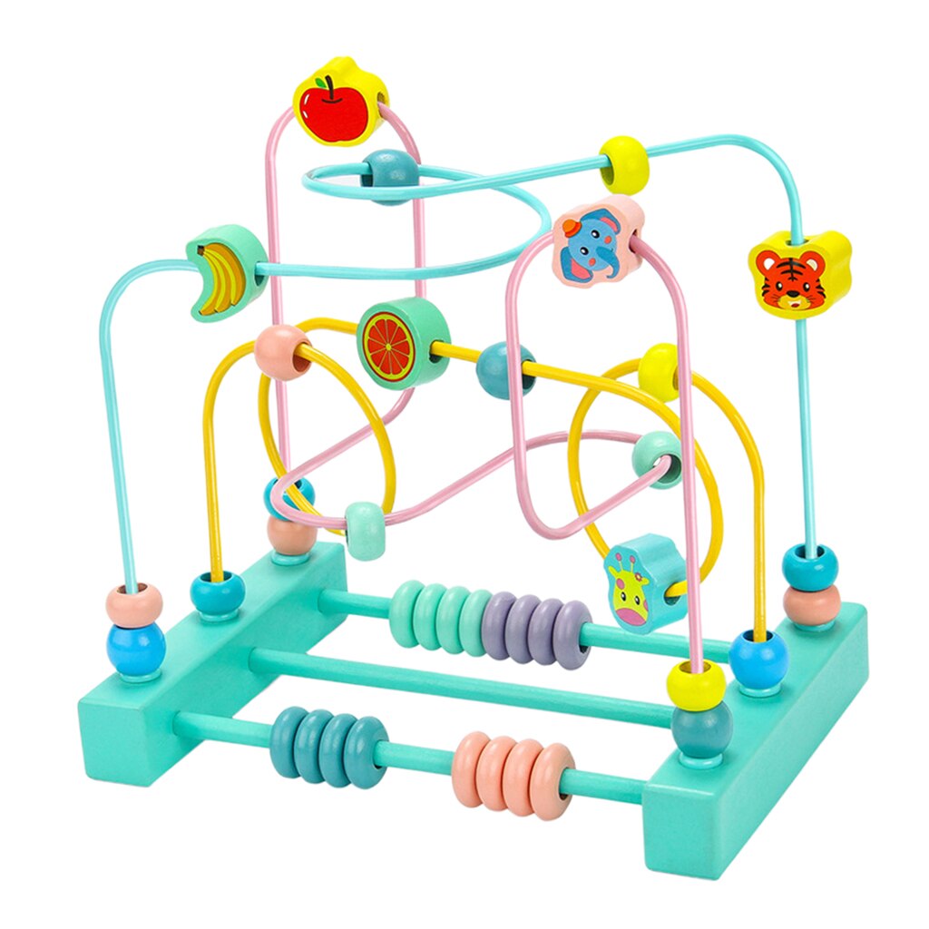 Wooden Fruit Bead Maze Activity Cube Early Educational Abacus