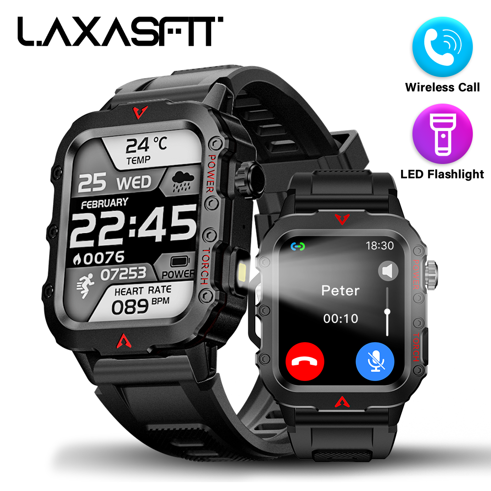 LAXASFIT montre de sport intelligente lampe de poche LED lecteur de musique suivi de l'activité appel Bluetooth surveillance du sommeil 2025 nouvelle montre intelligente