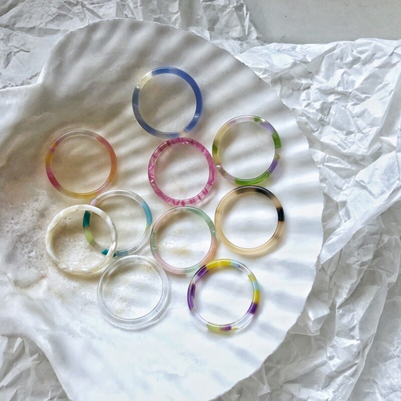 AOMU 1 zestaw pierścieni dla kobiet biżuteria moda kolorowy wielokolorowy, przezroczysty pierścień akrylowy z żywicy śliczne dziewczyny impreza biżuteria zestaw pierścieni
