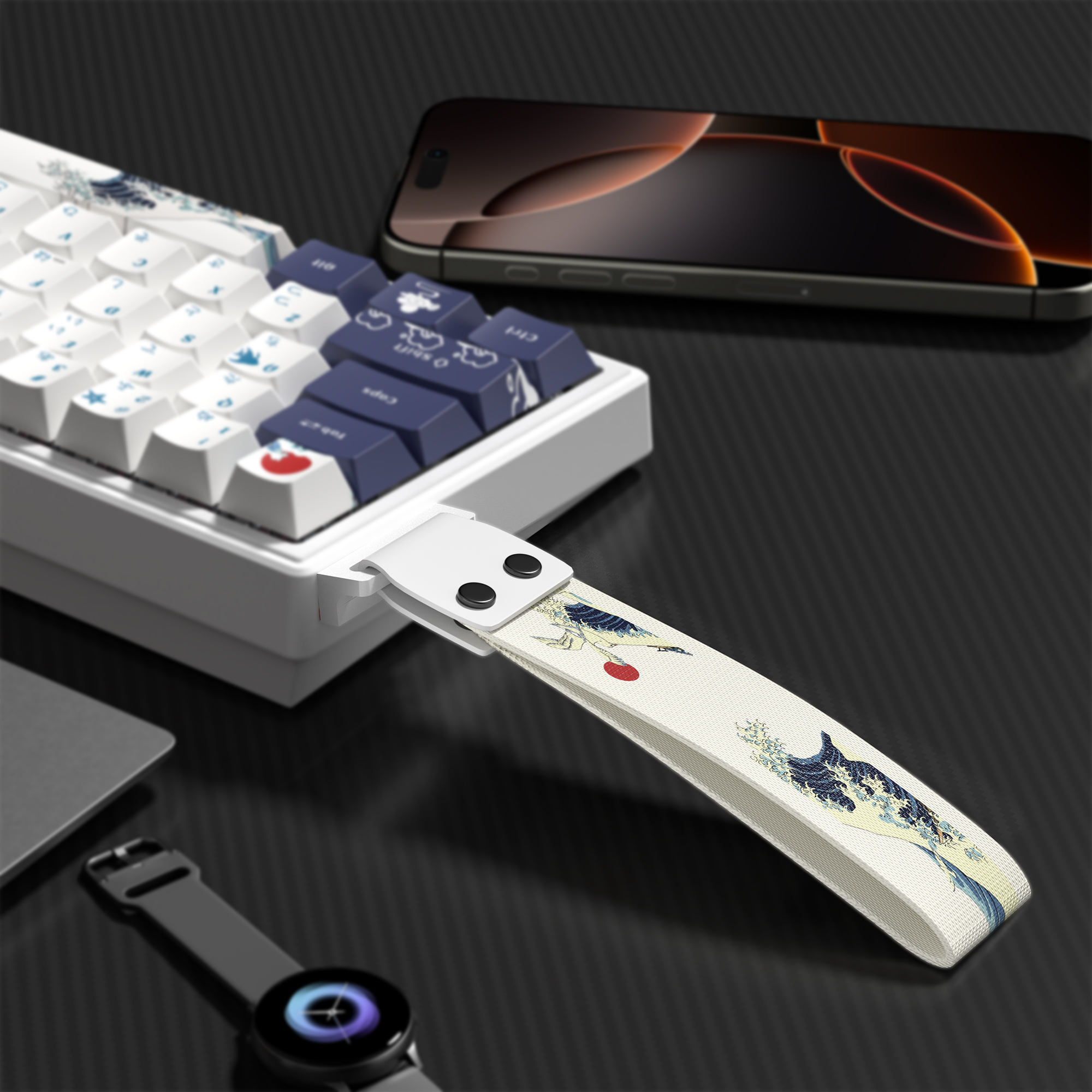 Fita de teclado coral branco mar, pulseira de nylon para teclado mecânico de jogos SK-80, alça decorativa pastável, parafusos pu, fita 3m