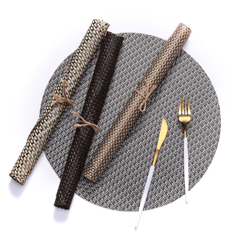 Keukenaccessoires plastic tafel placemats kom kerstmat beker onderzetters set rond geweven pvc isolatiemat pot koffie eetkamer
