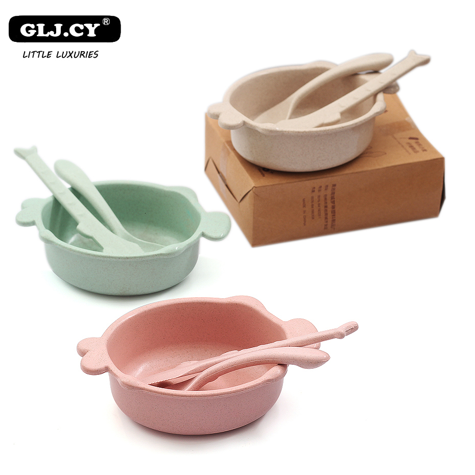 3 unids/set alimentación de bebé alimentos vajilla Boca de pescado de paja de trigo de la protección del medio ambiente de formación de los niños vajilla placa