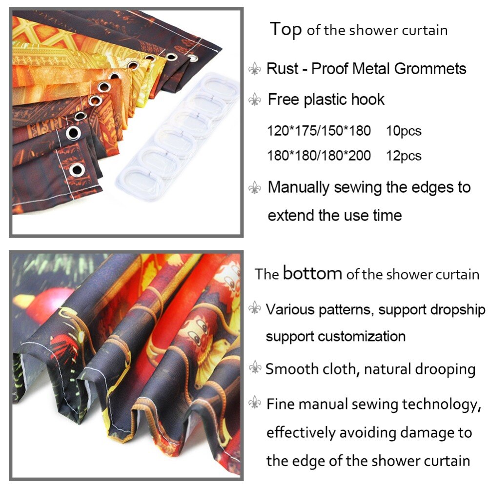 Black and White Shower Curtain Striped Bathroom Curtain Waterproof Polyester Fabric Bath Decor Ring Hooks Included