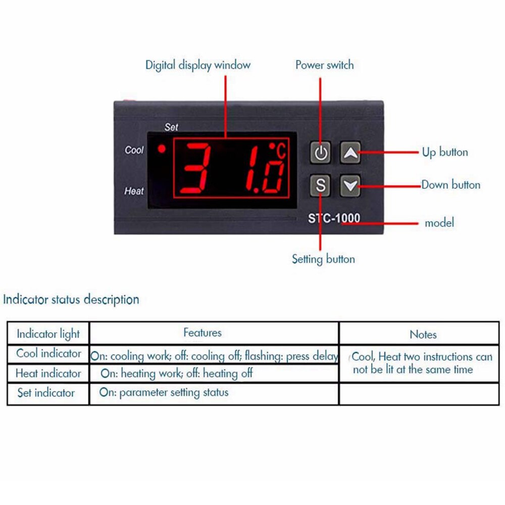 Digital Temperature Controller Thermostat Thermoregulator Incubator Relay LED 10A Heating Cooling STC-1000 STC 1000 12V 24V 220V